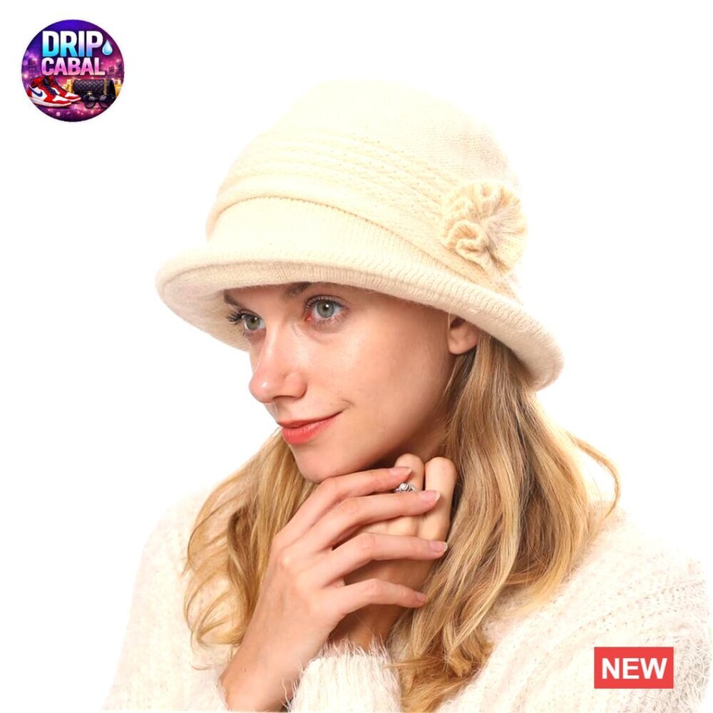 Acrylic and Rabbit Hair Cloche Hat, Winter Knit Bucket Hat for Women
